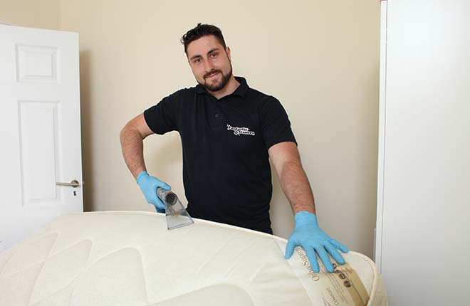 cleaner cleaning a mattress