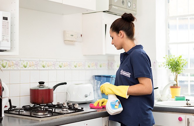 Fantastic Cleaner wiping a surface in the kitchen